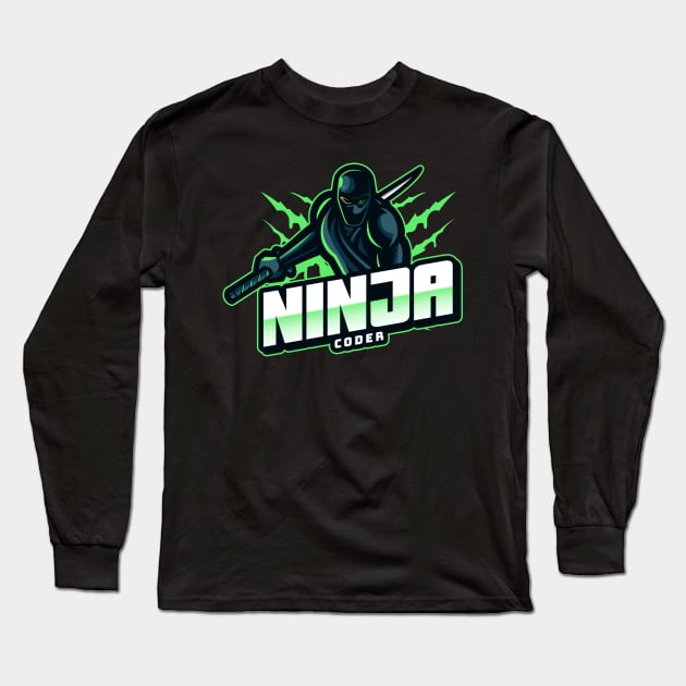Ninja Coder Green Long Sleeve T-Shirt by Cyber Club Tees